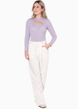 Blusa manga larga con abertura en escote color lila para mujer - Flashy