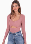 Blusa manga larga con abertura color rosado para mujer - Flashy