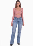 Blusa manga larga con abertura color rosado para mujer - Flashy