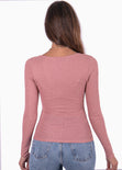 Blusa manga larga con abertura color rosado para mujer - Flashy