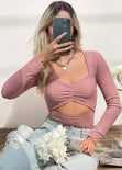 Blusa manga larga con abertura color rosado para mujer - Flashy