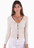 Blusa manga larga con botones de perlas y boleros para mujer - Flashy