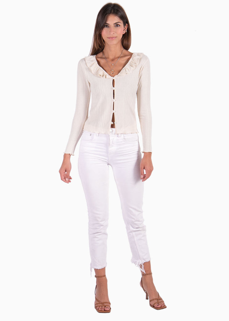 Blusa manga larga con botones de perlas y boleros para mujer - Flashy