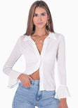 Blusa manga larga con botones y boleros en mangas color blanco, marfil para mujer - Flashy
