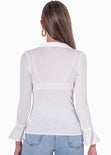 Blusa manga larga con botones y boleros en mangas color blanco, marfil para mujer - Flashy