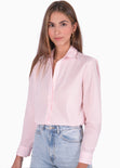 Camisa manga larga con botones y cuello color rosado para mujer - Flashy