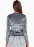 Blusa manga larga con botones y cuello color azul para mujer - Flashy