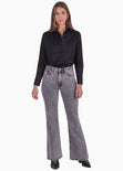Camisa manga larga con botones y cuello color negro para mujer - Flashy