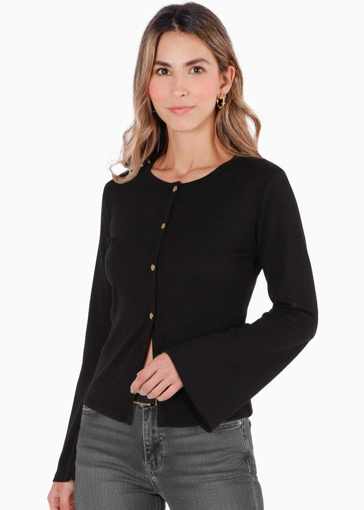 Blusa manga larga con broches decorativos - GRANADINA