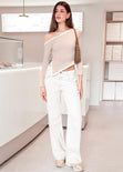 Blusa manga larga con cortes en contraste y abertura en costado color beige para mujer - Flashy