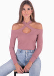 Blusa manga larga con cruce en escote color rosado, morado para mujer - Flashy