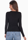 Blusa manga larga con cruce en escote color negro para mujer - Flashy