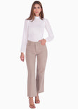 Blusa manga larga con cuello alto y recogido en mangas color marfil, blanco para mujer - Flashy