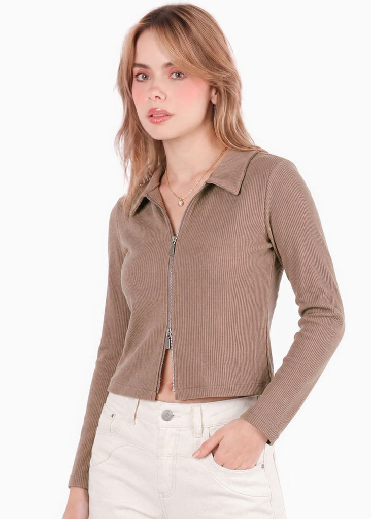 Blusa manga larga con cuello y cierre doble - ARUBA