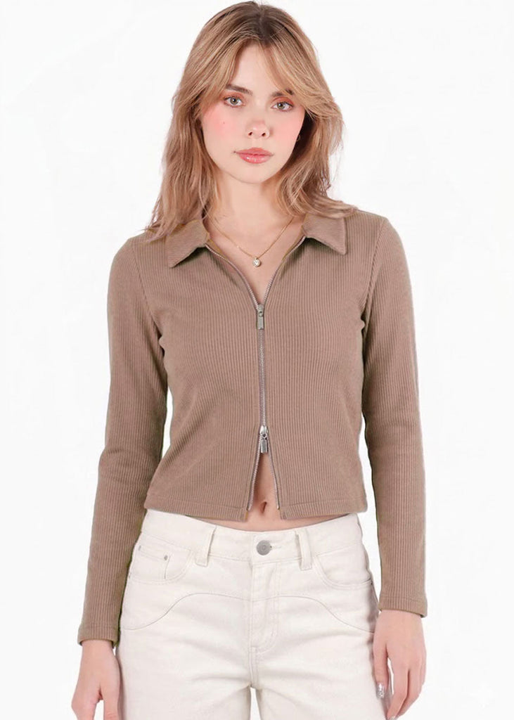 Blusa manga larga con cuello y cierre doble - ARUBA