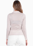 Blusa manga larga con efecto brillo de botones y cuello color rosado para mujer - Flashy