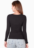 Blusa manga larga con entorchado en frente color negro para mujer - Flashy