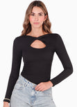 Blusa manga larga con entorchado en frente color negro para mujer - Flashy