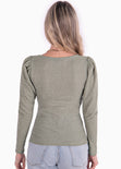 Blusa manga larga con escote cruzado color verde para mujer - Flashy