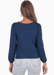 Blusa manga larga con escote cruzado y perlas color azul para mujer - Flashy