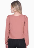 Blusa manga larga con escote cruzado y perlas color terracota para mujer - Flashy