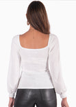 Blusa manga larga con escote cuadrado y mangas abullonadas color blanco, marfil para mujer - Flashy