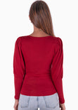 Blusa manga larga con escote cuadrado y mangas embombadas color rojo para mujer - Flashy