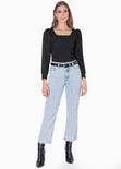 Blusa manga larga con escote cuadrado y mangas embombadas color negro para mujer - Flashy