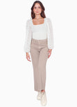 Blusa manga larga con escote cuadrado y transparencia en mangas color blanco, marfil para mujer - Flashy