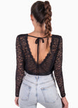 Blusa manga larga con escote en v cruzado color negro para mujer - Flashy