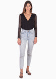Blusa manga larga con escote en v cruzado color negro para mujer - Flashy