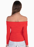 Blusa manga larga con escote off shoulder cruzado color rojo para mujer - Flashy