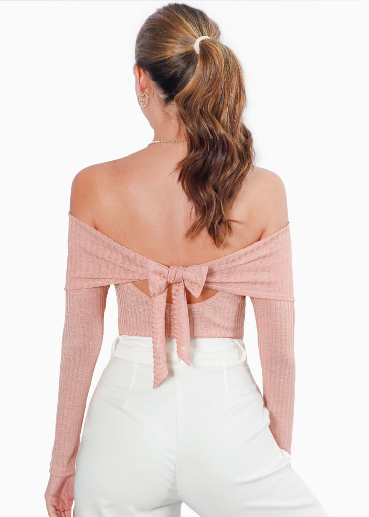Blusa manga larga con escote off shoulder color rosado para mujer - Flashy