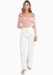 Blusa manga larga con escote off shoulder color rosado para mujer - Flashy