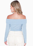 Buzo manga larga con escote off shoulder color azul para mujer - Flashy