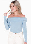 Buzo manga larga con escote off shoulder color azul para mujer - Flashy