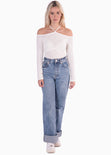 Blusa manga larga con escote tipo halter color blanco para mujer - Flashy