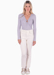 Blusa manga larga con herraje de aro en escote color lila, morado para mujer - Flashy