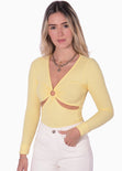 Blusa manga larga con herraje de aro en escote y aberturas en costados color amarillo para mujer - Flashy