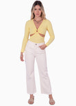 Blusa manga larga con herraje de aro en escote y aberturas en costados color amarillo para mujer - Flashy