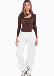 Blusa manga larga con hueco y entorchado en frente - GLAM