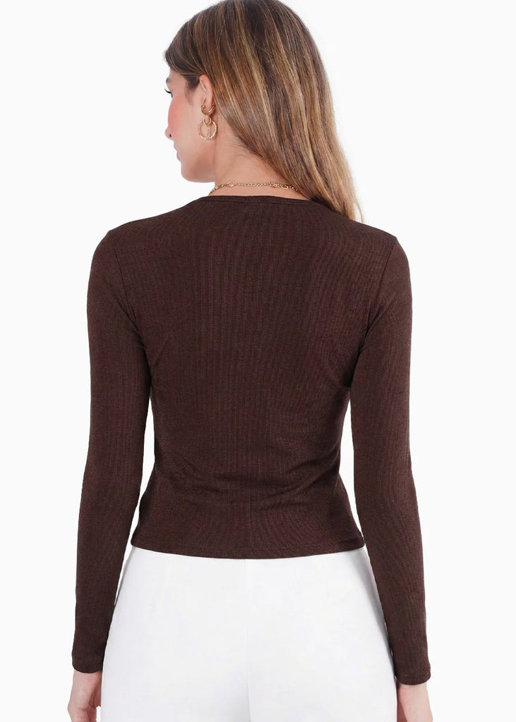Blusa manga larga con hueco y entorchado en frente - GLAM