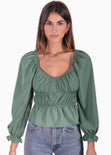 Blusa manga larga con mangas embombadas color verde para mujer - Flashy