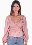 Blusa manga larga con mangas embombadas color rosado para mujer - Flashy