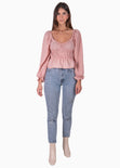 Blusa manga larga con mangas embombadas color rosado para mujer - Flashy