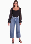 Blusa manga larga con mangas en transparencia color negro para mujer - Flashy