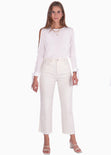 Blusa manga larga con perlas y anudados en las mangas color blanco para mujer - Flashy