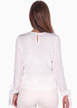 Blusa manga larga con perlas y anudados en las mangas color blanco para mujer - Flashy