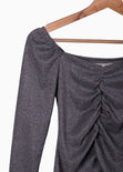 Blusa manga larga con recogido en delantero color gris para mujer - Flashy