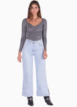 Blusa manga larga con recogido en delantero color gris para mujer - Flashy
